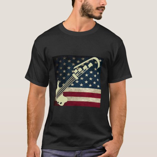 バスギターアメリカ国旗Tシャツベース奏者Tシャツ Tシャツ (正面)