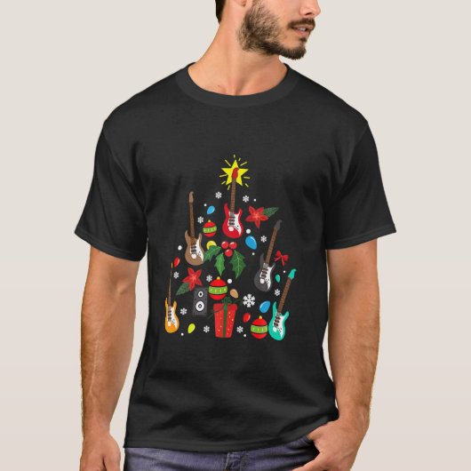 バスギタークリスマスツリーギタープレイヤーミュージシャン Tシャツ (正面)