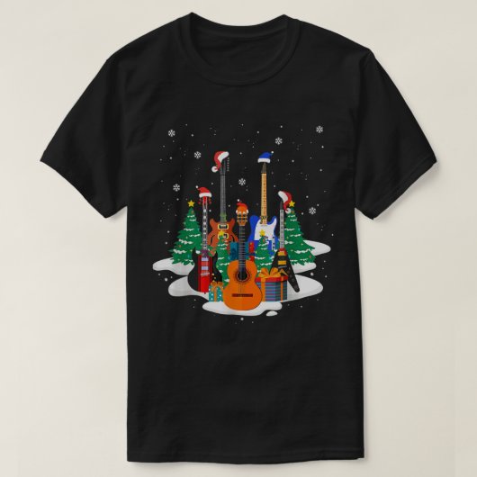 バスギターサンタハットギターラバークリスマスミュージック Tシャツ (デザイン正面)