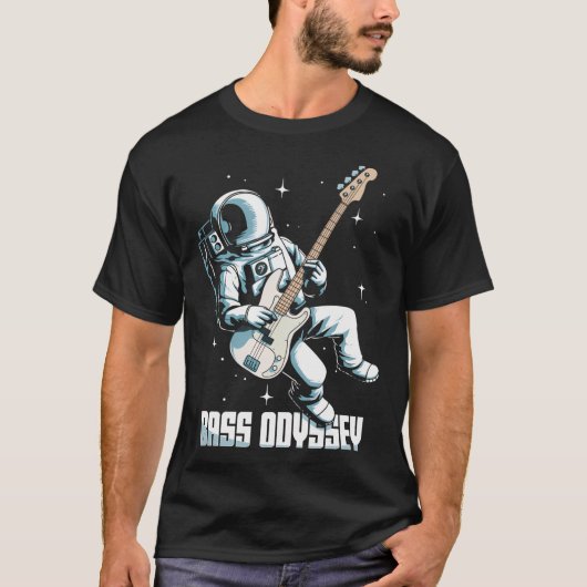 バスギター宇宙飛行士バスオデッセイ宇宙 Tシャツ (正面)