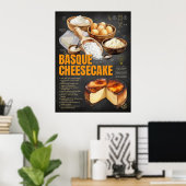 バスクチーズケーキレシピシャルボードキッチンアート ポスター (ホームオフィス)