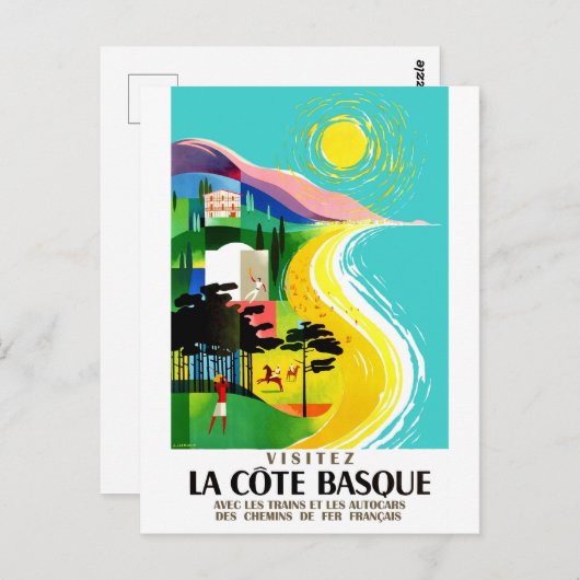 バスクフランスの海岸、ヴィンテージ旅行 ポストカード (正面/裏面)