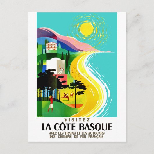 バスクフランスの海岸、ヴィンテージ旅行 ポストカード (正面)