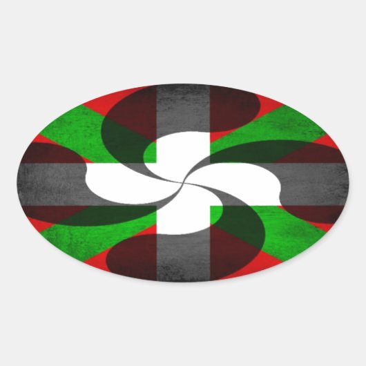 バスク国旗とクロス 楕円形シール (正面)