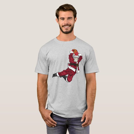 バスケおもしろいットサンタダンク Tシャツ (正面フル)