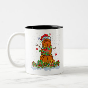 バスケおもしろいットボール雪だるまクリスマスライトバスケットボールCh ツートーンマグカップ