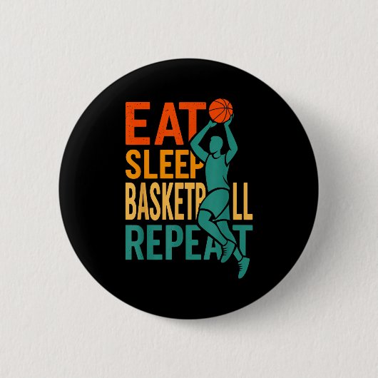 バスケが好き Eat sleep basketball repeat 缶バッジ (正面)