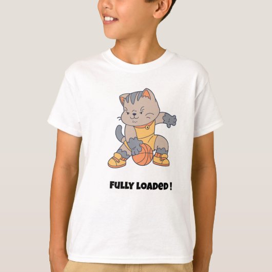 バスケと猫が大好き - 面白い猫とバスケットボールTシャツ Tシャツ (正面)