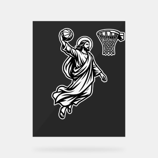 バスケのダンクをするイエス - スポーツ風刺 アクリルサイン (正面)