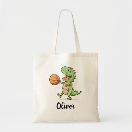 バスケをする小さなティラノサウルス トートバッグ (正面)