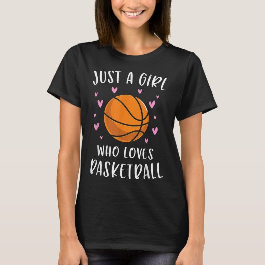 バスケを愛する少女だけの女子のためのバスケットボール Tシャツ (正面)