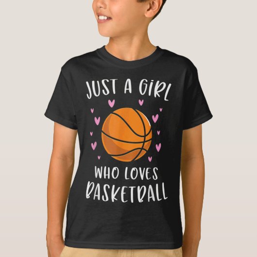 バスケを愛する少女だけの女子のためのバスケットボール Tシャツ (正面)