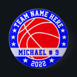 バスケカスタムット 缶バッジ<br><div class="desc">追加カスタムできるバスケットボール：チーム名、名前、年</div>