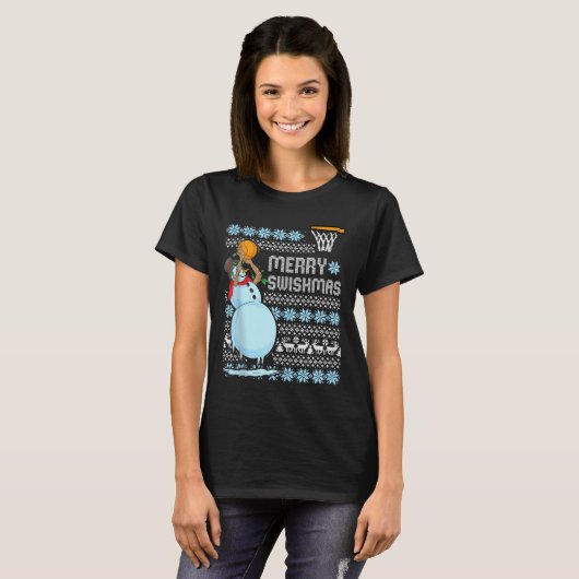 バスケッおもしろいトバスケットクリスマス引用文スメリーウィシュマスマ Tシャツ (正面フル)