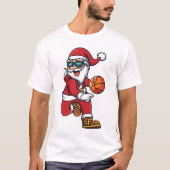 バスケッおもしろいモダントボールサンタクリスマスホリデー Tシャツ (正面)