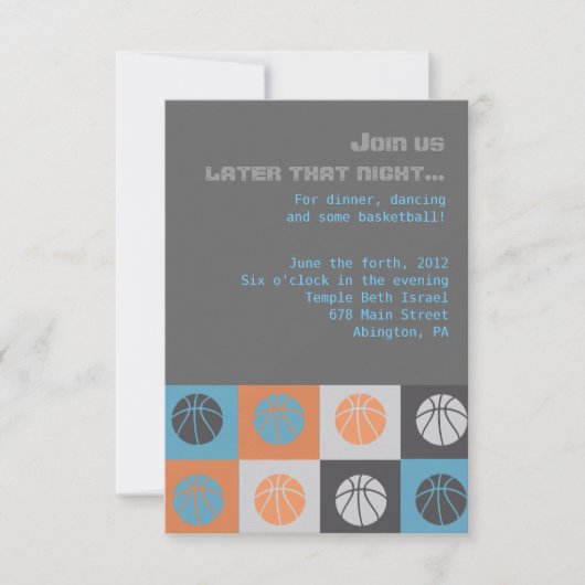 バスケックールトバーバルミツワーパーティーカード 招待状 (正面)