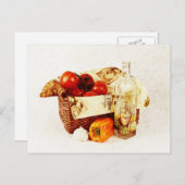 バスケットとオリーブ油のトマト ポストカード (正面/裏面)