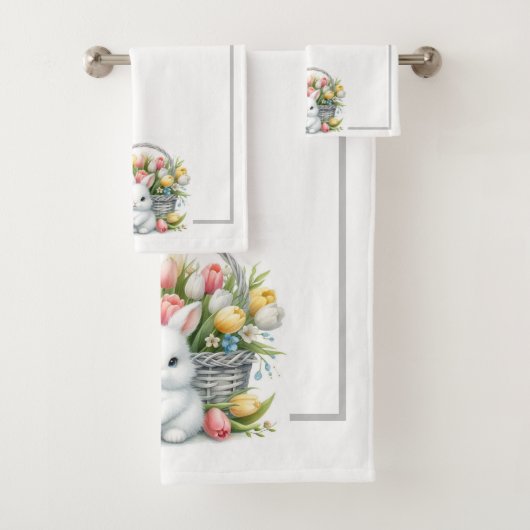 バスケットとチューリップ付きイースターバニー バスタオルセット (インサイチュ)