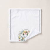 バスケットとチューリップ付きイースターバニー バスタオルセット (ウォッシュタオル)