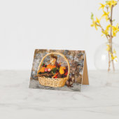 バスケットとリスの感謝の日 カード (黄色い花)