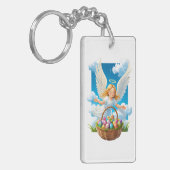 バスケットと喜ばしいイースターエンジェル キーホルダー (正面左)