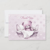 バスケットにピンクのテディベアのサンキューカード サンキューカード (正面)