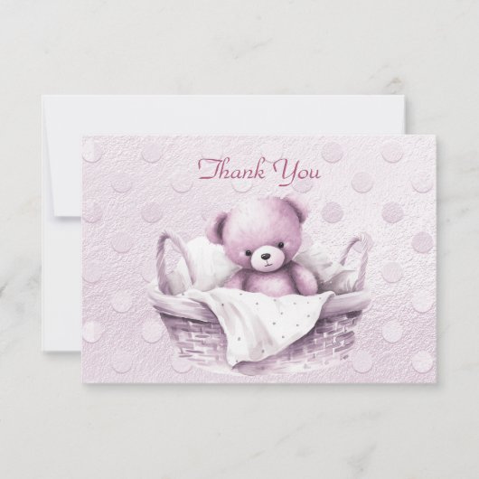 バスケットにピンクのテディベアのサンキューカード サンキューカード (正面)