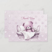 バスケットにピンクのテディベアのサンキューカード サンキューカード (正面/裏面)