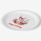 バスケットに入ったかわいいクリスマスバニー ペーパープレート (アングル)