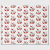 バスケットに入ったかわいいクリスマスバニー ラッピングペーパー (フラット)