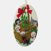 バスケットに入ったかわいいヴィンテージのクリスマスの子猫 セラミックオーナメント (右)