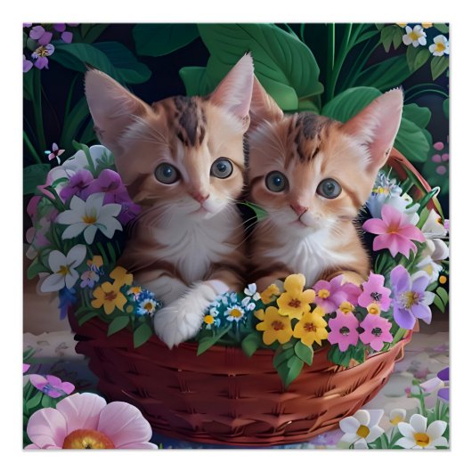 バスケットに入ったかわいい子猫たち|過去記事 ポスター (正面)
