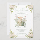 バスケットに入ったかわいい子羊フローラ赤ちゃんシャワー 招待状 (正面)