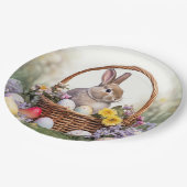 バスケットに入ったイースターバニー ペーパープレート (アングル)