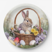 バスケットに入ったイースターバニー ペーパープレート (正面)