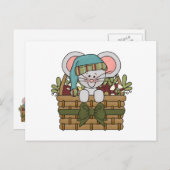 バスケットに入ったクリスマスマウス シーズンポストカード (正面/裏面)