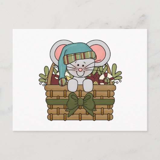 バスケットに入ったクリスマスマウス シーズンポストカード (正面)