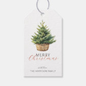 バスケットに入ったラスティッククリスマスツリーの名入れ ギフトタグ (正面)