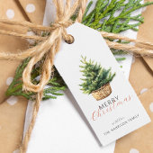 バスケットに入ったラスティッククリスマスツリーの名入れ ギフトタグ