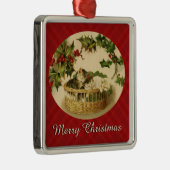 バスケットに入った子猫のクリスマスの飾り メタルオーナメント (右)