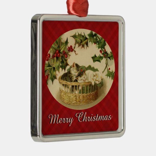 バスケットに入った子猫のクリスマスの飾り メタルオーナメント (右)