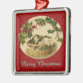 バスケットに入った子猫のクリスマスの飾り メタルオーナメント (左)