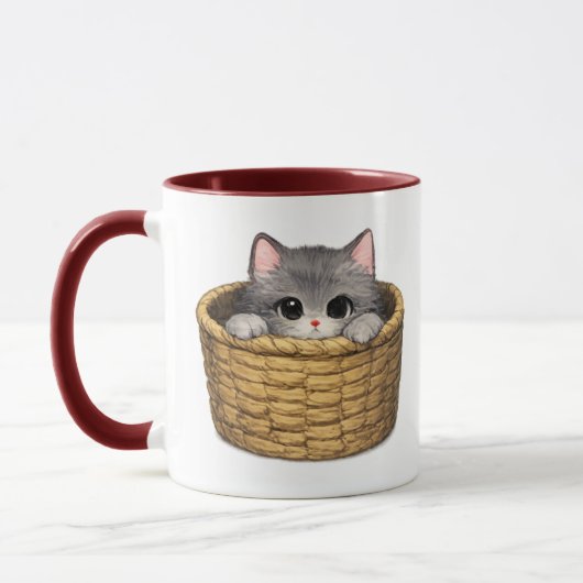 バスケットに入った子猫のマグカップ マグカップ (左)