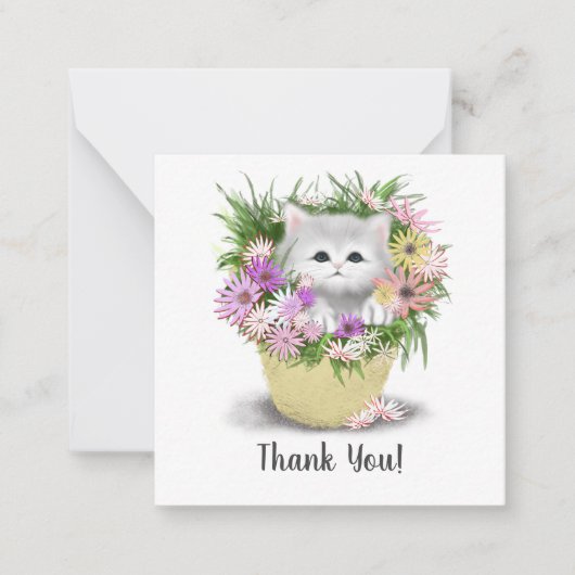 バスケットに入った子猫サンキューノートカード ノートカード (正面)