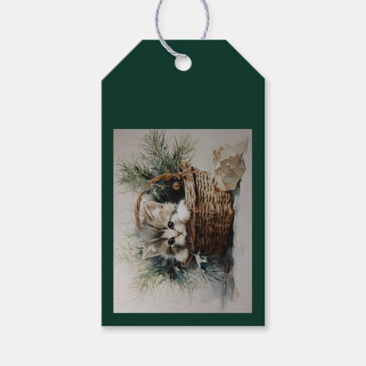 バスケットに入った子猫 ギフトタグ (正面)