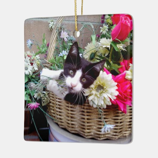 バスケットに入った子猫 セラミックオーナメント (左)