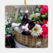 バスケットに入った子猫 セラミックオーナメント (正面)