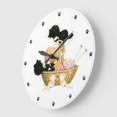 バスケットに入った子猫 ラージ壁時計 (傾斜)