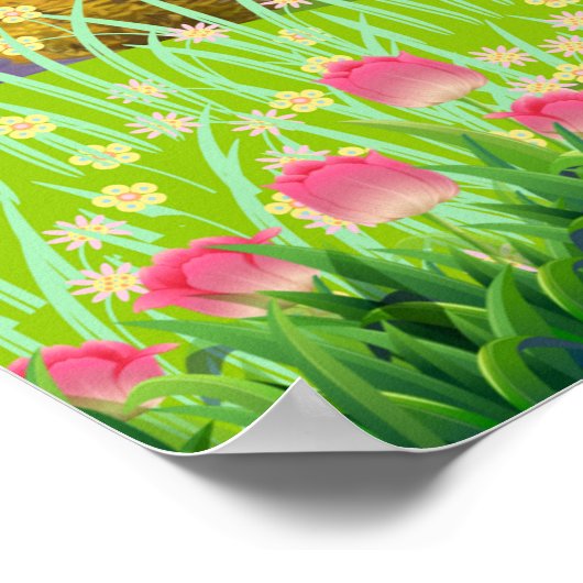 バスケットに入った復活祭のかわいいウサギパーソナライズされた ポスター (角)