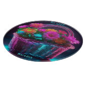 バスケットに入った明るい色の花のモノグラム | カッティングボード (角)